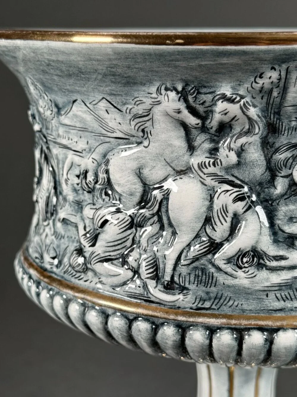 Vintage G.B. R. Capodimonte Pedestal Centerpiece Bowl Italy Relief Mythological